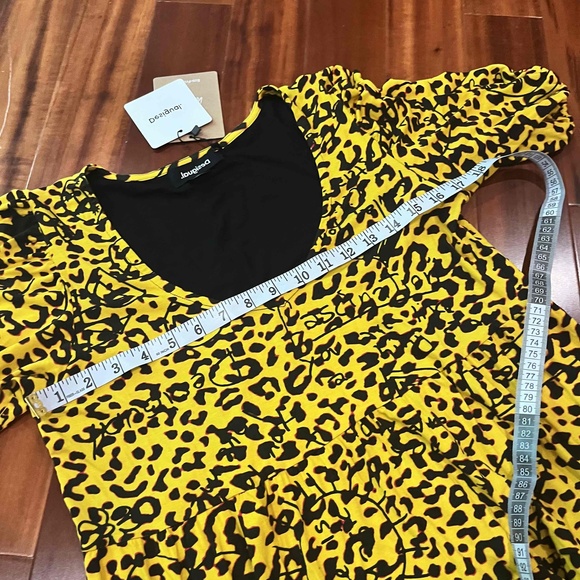 New NWT Desigual Yellow Black Dress Leopard Animal Print Dress A-line Vneck Sz M - Picture 7 of 7